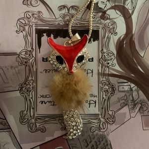 Furry Red Gold Crystal Fox Necklace
